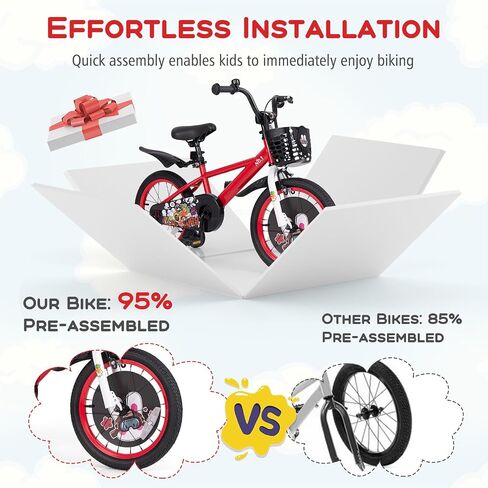 BABY JOY Rabbit Pilot Sporty Kids Bike, 12 14 16 18 Inch Child Bike for 3-8 Years Old with Adjustable Height, Training Wheels, Storage Basket, Handbrake & Coaster Brake, Kids Bicycle for Girls Boys in Saudi Arabia