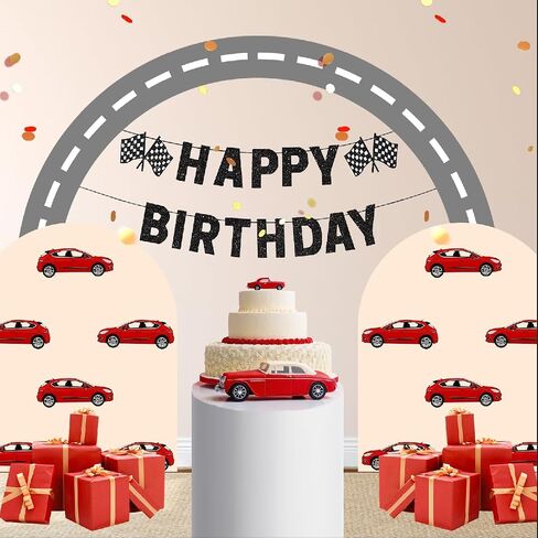 Red Race Car Party Banners - Happy Birthday Banners Checkered Garlands Banners- Racing Car Birthday Decorations Party Supplies in Kuwait