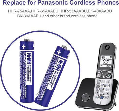 2PCS BK-30AAABU Ni-MH AAA Rechargeable Batteries 300mah AAA Ni-MH Rechargeable Batteries 1.2V for Panasonic Cordless Phones, Remote Controls, Electronics in Kuwait