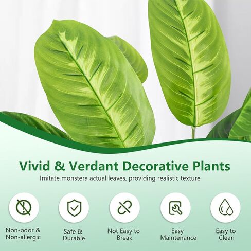 نباتات اصطناعية 28 بوصة نباتات وهمية كبيرة قطعتين من نباتات مونسترا الصناعية الصناعية في الأماكن المغلقة طويلة للأماكن الخارجية في الهواء الطلق نباتات صناعية بوعاء لديكور المنزل والمكتب والحديقة in Kuwait
