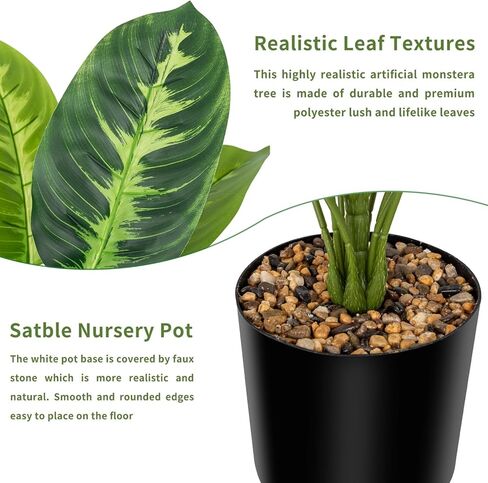 نباتات اصطناعية 28 بوصة نباتات وهمية كبيرة قطعتين من نباتات مونسترا الصناعية الصناعية في الأماكن المغلقة طويلة للأماكن الخارجية في الهواء الطلق نباتات صناعية بوعاء لديكور المنزل والمكتب والحديقة in Kuwait