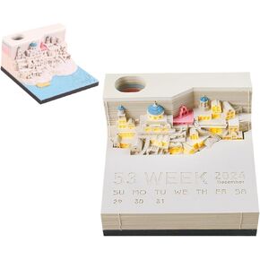 Time Piece Calendar 2025 Desk Calendar With LED Light 3D Calendar Paper Carving Art Memo Pad Notepad Gift for Christmas Housewarming Desktop Decoration (With Weekly Calendar & Light)