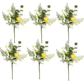 6 Packs Spring Picks with Lemon, Artificial Floral Picks, Yellow Lemon Branches for Indoor Outdoor Table Kitchen Home Summer Decorations