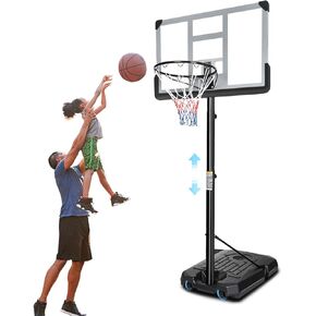 Portable Basketball Hoop Backboard System Stand Height Adjustable 6.5ft - 10ft with 44 Inch Backboard and Wheels for Adults Teens Outdoor Indoor Basketball Goal Game Play Set in Kuwait