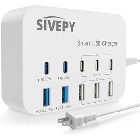 PD20W USB C Charging Station, 106W 10-in-1 Desktop USB C Charger, Surge Protector(4200J), USB Charging Hub Multiport Fast Charging Power Adapter w/ 5ft Extension Cord for iPhone 14, iPad, Galaxy