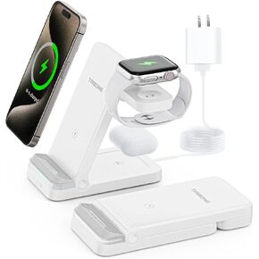 Wireless Charger, Tribone 3 in 1 Foldable Fast Charger for iPhone 15 14 13 12 11 Pro Max XR XS 8 Plus,for Multiple Devices，for Apple Watch 9 8 7 6 5 4 3 2 SE,for AirPods Pro 3 2, Black