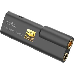 EarFun UA100 HiFi USB DAC مضخم سماعة الرأس، ES9038Q2M DAC، محول أمبير سماعة الرأس الصوتي المحمول يدعم 32 بت/768 كيلو هرتز، صوت عالي الدقة مع مقبس 3.5 مم/4.4 مم للهاتف/الكمبيوتر المحمول/الكمبيوتر الشخصي/مشغلات الموسيقى