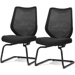 FYLICA Office Chairs No Wheels Conference Room Chair Breathable Mesh Upgraded Cushion and Sled Base, Mid Back Reception Chair No Armrests (1, Black)