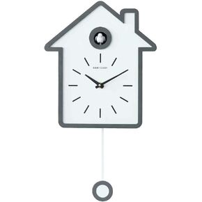 SHISEDECO Modern Cucu Wall Clock Striking Small Cute Bird, Natural Bird Voices or Cuckoo Call, Simple Fashion Wood Creative Pendulum Clocks, Unique Home Decoration for Living Room, Kitchen. (Gray)