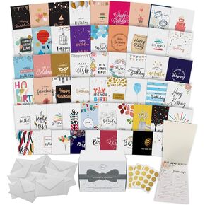 Dessie 60 Unique Birthday Cards Assortment with Generic Birthday Greetings Inside. Suitable For Men, Women and Kids. Send As Is Or Personalize. Includes Envelopes and Gold Stickers