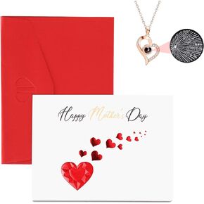 Mothers Day Card with Envelope and Note Necklace Happy Mothers Day Cards Mothers Day Moms' Mother's Day Cards Heart Birthday Card from Daughter or Son, Unique Mothers Day Gifts for Mom