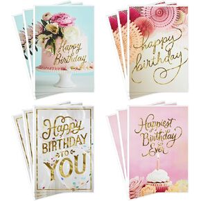 Hallmark Birthday Cards Assortment, Balloons, Cake, Flowers (12 Cards with Envelopes)