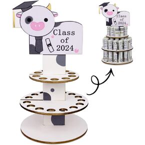 Graduation Money Holder 2024, Wooden Double Layer Graduation Money Cake with 25 Holes for Class of 2024 Gifts, DIY Unique Graduation Money Holder Gifts for Him Her Party Supplies (Black Cat)