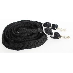 CHALLENGER Western Nylon Braided Roping Knotted Barrel Reins Black 60708