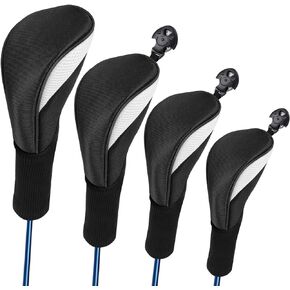 Lybile Golf Club Head Covers for Fairway Woods Driver Hybrids, 4Pcs Long Neck Mesh Golf Club Headcovers Set with Interchangeable No. Tags 3 4 5 6 7 X (Black)