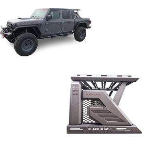 Black Horse Off Road Armour II Roll Bar W/Basket Black Compatible with 2019-2023 Jeep Gladiator-AR2-09BA3
