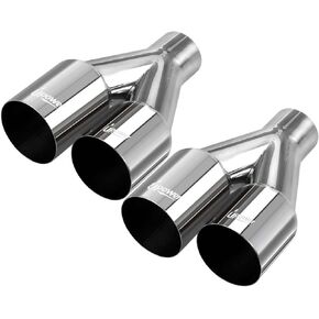 Upower Pair of Dual Exhaust Tips Staggered Single Wall 304 Stainless Steel for ID: 2.5 inch/OD: 3.5"/ Length: 10.25"