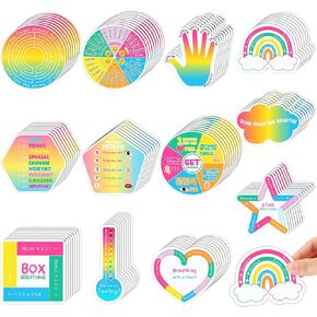 Crtiin 100 Pcs Sensory Strips Anxiety Calm Stickers Fidget Stress Breathing Stickers Sensory Stickers Different Textures Rough Tactile Tape for Kids Adults Desk Anxiety Relief(Bright)