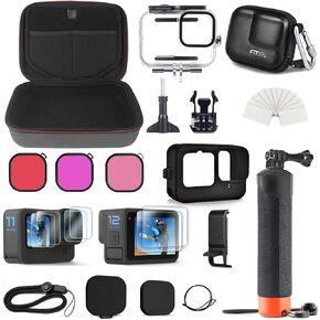 FitStill Carrying Protective Case Include 60M/196FT Underwater Waterproof Shell&Dive Filters&Silicone Case&Screen Protector&Monopod Floating Hand Grip Dive Go Pro Hero 12/11/10/9 Black Accessory Kit