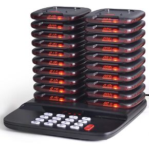 Restaurant Pager System, Wireless Paging System for Restaurant Buzzer System,2624ft Super Long Distance Restaurant Paging System with 20 Pagers, Call Record, Silent Mode for Hospital Clinic Food Truck
