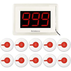Retekess T114 Caregiver Pager,Wireless Calling System,15 Level Volume,10 Waterproof Alert Call Button for Restaurant,Clinic,Hospital,Hotel,Cafes,Club