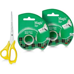 Magic Tape 6 Packs Clear Tape, Magic Tape with Dispensers, Invisible Tape ¾ x 300 Inches, and a 8 Inch All Purpose Scissors