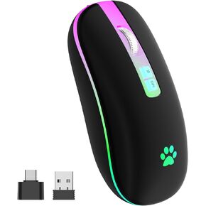 Wireless Mouse, 2.4G Rechargeable Wireless Mouse, Backlit LED Portable Slim Computer Mouse for Laptop, PC, Computer, MacBook, iPad, Chromebook, Notebook