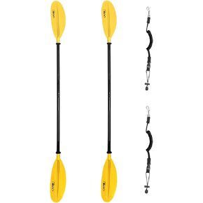 ISURE MARINE 2Pcs Kayak Paddle 85in Kayaking Boating Canoeing Oar Aluminum Shaft Yellow Plastic Blades Adjustable Rowing Paddle with Bungee Paddle Leash for Light Kayaks