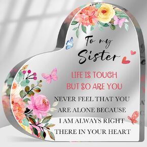 Inspirational Gifts for Women Sister Acrylic Paperweight Heart Inspiring Gifts for Bestie Sisters Coworkers Friendship Keepsake Sign for Desk Table Book Shelf Work Decor