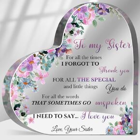 Inspirational Gifts for Women Sister Acrylic Paperweight Heart Inspiring Gifts for Bestie Sisters Coworkers Friendship Keepsake Sign for Desk Table Book Shelf Work Decor