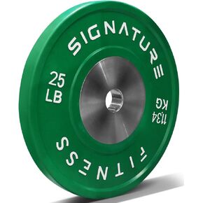 Signature Fitness 2" Olympic Competition Bumper Plate with Steel Hub for Strength Training and Powerlifting - Minimal Bounce, Singles or Sets