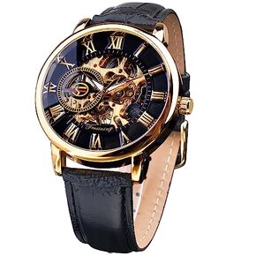 Men's Skeleton Watch Steampunk Watch Black Mechanical Watch for Men Minimalist Retro Design Mechanical Skeleton Wrist Watch Transparent Business Mesh Band Watch