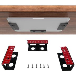 IFCASE Under Desk Laptop Mount with Adhesive & Screw in, Hard Aluminum Under Desk Shelf Holder for Laptop, Mac Mini, MacBook, Keyboard with Anti-Scratch Silicone (Black)