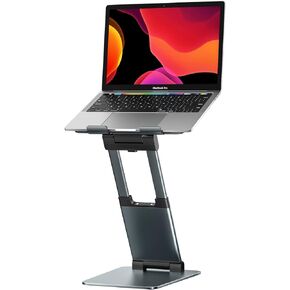 Sit to Stand Laptop Stand, Promote Healthy Posture, Ergonomic Standing Computer Stand, Tall Height Adjustable Laptop Riser, Reduce Neck Pain Compatible with MacBook Air Pro, All Laptops 10-17"-Gray