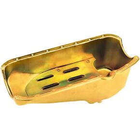 Milodon 31503 Steel, Gold Zinc Plated Street Oil Pan with Tray Assembly for Small Block Chevy