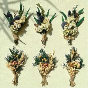 Mini Dried Flowers Bouquet Set of 6,Boho Natural Dried Flowers （ 5-7''）,Wedding Decoration,Bridesmaid Flower,Vases Decoration,Gift Box,Birthday Cake,DIY