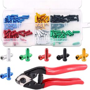 Hilitchi 120Pcs Alloy Bicycle Brake Cable Cap End Tips Crimp Road Mountain Bikes Cable End Caps and 8 Inch Stainless Steel Wire Rope Bicycle Cable Cutters Set