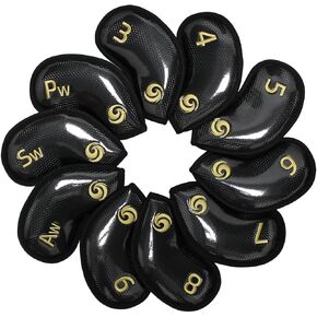Scott Edward 10pcs/12pcs Leather Golf Iron Head Covers Thick Synthetic PU Wedge Golf Headcover with Embroidered Number Tags Fit Most Clubs