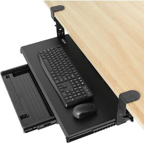 VIVO Large Clamp-on Height Adjustable Keyboard Tray, Pull Out Platform, Pencil Drawer, 27 (33 Including Clamps) x 11 inch Slide-Out Tray Storage Drawer, Black, MOUNT-KB05-4DH