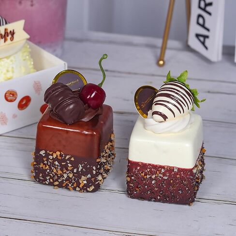 4 قطع من الكعك الاصطناعي الاصطناعي المختلط، نموذج تزيين الطعام، نموذج تزيين الطعام، دعائم صور المطبخ، كعكة مربعة in Kuwait