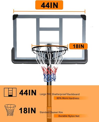 Portable Basketball Hoop Backboard System Stand Height Adjustable 6.5ft - 10ft with 44 Inch Backboard and Wheels for Adults Teens Outdoor Indoor Basketball Goal Game Play Set in Kuwait