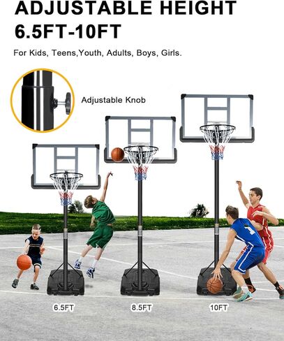 Portable Basketball Hoop Backboard System Stand Height Adjustable 6.5ft - 10ft with 44 Inch Backboard and Wheels for Adults Teens Outdoor Indoor Basketball Goal Game Play Set in Kuwait
