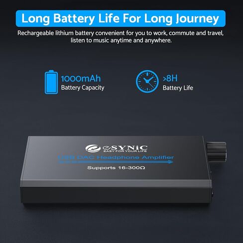 مضخم سماعة رأس eSynic احترافي USB C 16-300Ω محمول من النوع C سماعة رأس AMP قابلة لإعادة الشحن DAC مضخم صوت سماعة رأس يدعم إدخال النوع C ومخرج مقبس صوت 3.55 مم للهواتف المحمولة وما إلى ذلك in Kuwait