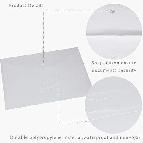 Plastic Envelopes, 24 Packs Clear File Folders with Snap on Button, Ideal A4 Paper Documents Organizers in Kuwait