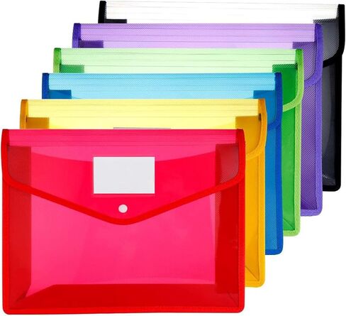 مجلدات ملفات بلاستيكية، 6 قطع من مظاريف حفظ الحقائب مقاس A4، مظاريف قابلة للتوسيع مقاومة للماء مع إغلاق سريع، منظم مستندات، حجم الرسالة، بوليستر ملون شفاف، محفظة للمكتب/الأعمال/المدرسة in Kuwait