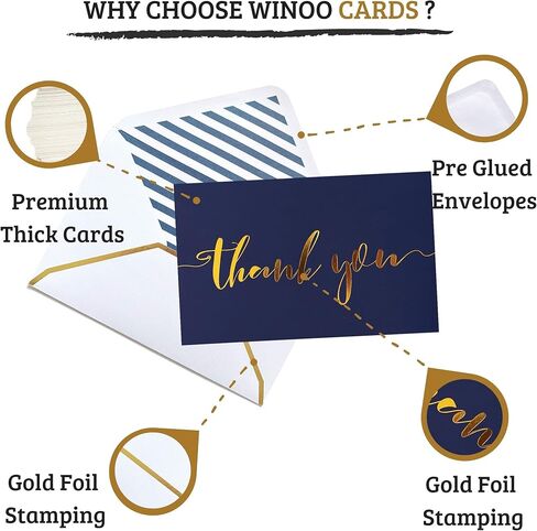 Heavy Duty Thank You Cards with Envelopes - 36 PK - Gold Thank You Notes 4x6 Inches Baby Shower Thank You Cards Wedding Thank You Cards Small Business Graduation Funeral Bridal Shower (Assortment) in Kuwait