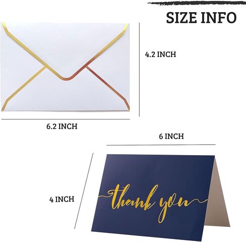 Heavy Duty Thank You Cards with Envelopes - 36 PK - Gold Thank You Notes 4x6 Inches Baby Shower Thank You Cards Wedding Thank You Cards Small Business Graduation Funeral Bridal Shower (Assortment) in Kuwait
