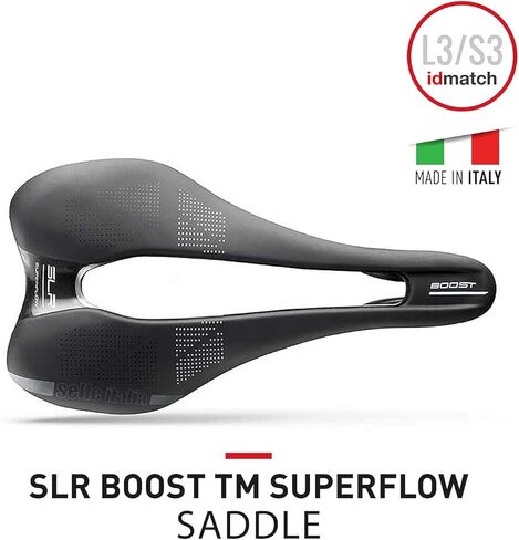Selle Italia SLR Boost TM Superflow، سرج دراجة MTB ودراجة الطريق - للرجال والنساء، أسود in Kuwait
