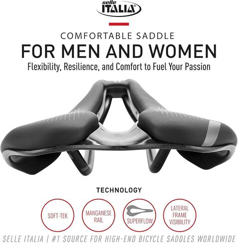 Selle Italia SLR Boost TM Superflow، سرج دراجة MTB ودراجة الطريق - للرجال والنساء، أسود in Kuwait