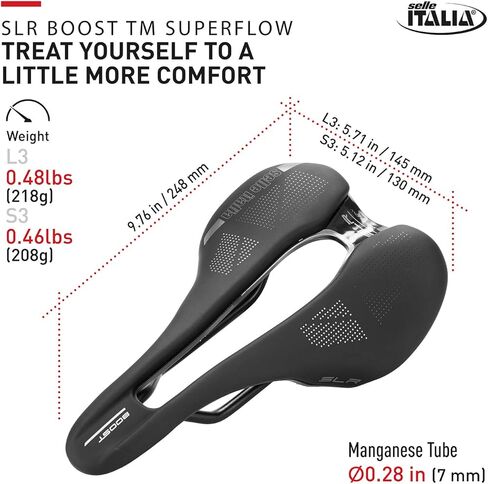 Selle Italia SLR Boost TM Superflow، سرج دراجة MTB ودراجة الطريق - للرجال والنساء، أسود in Kuwait